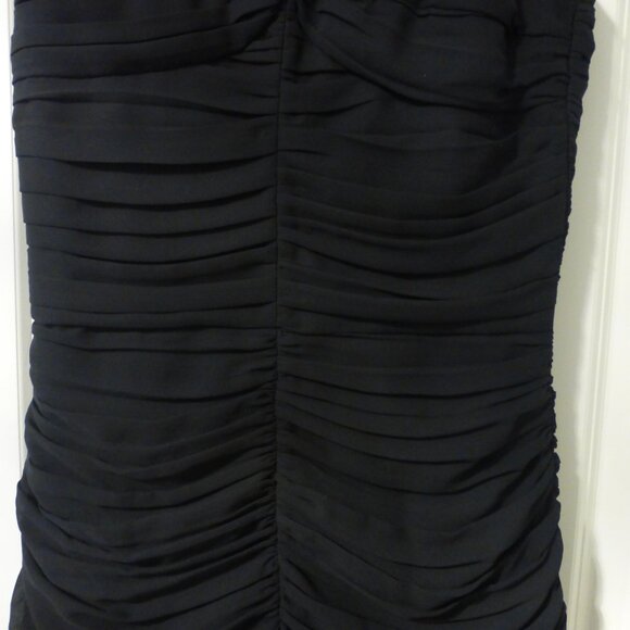H&M black ruched sleeveless mini dress with faux leather trim - Picture 3 of 15